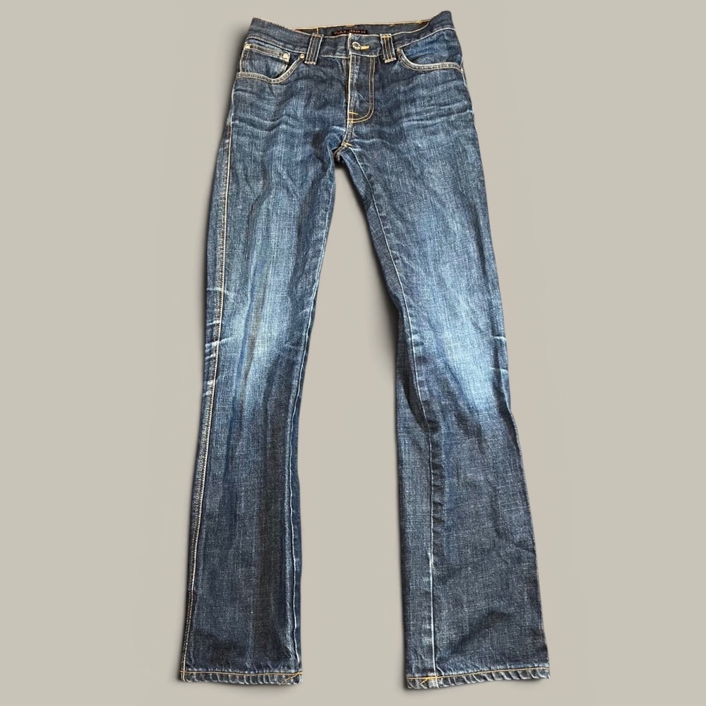 Nudie Jeans Slim Jim Men 28x34 Blue Dry Japan Denim Jeans Made in Italy Whisker